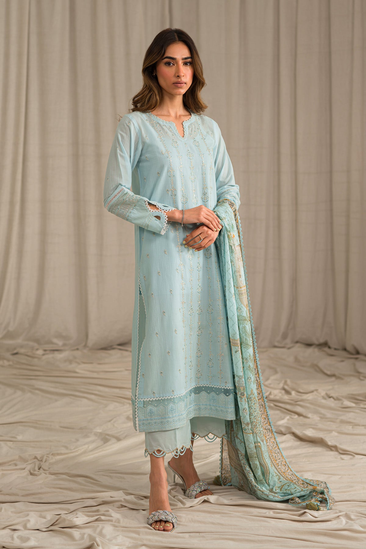 Arzoo by Khoobsurat Embroidered Slub Lawn Unstitched 3 Piece - A-68 - K25A - White - Summer Collection main image 1