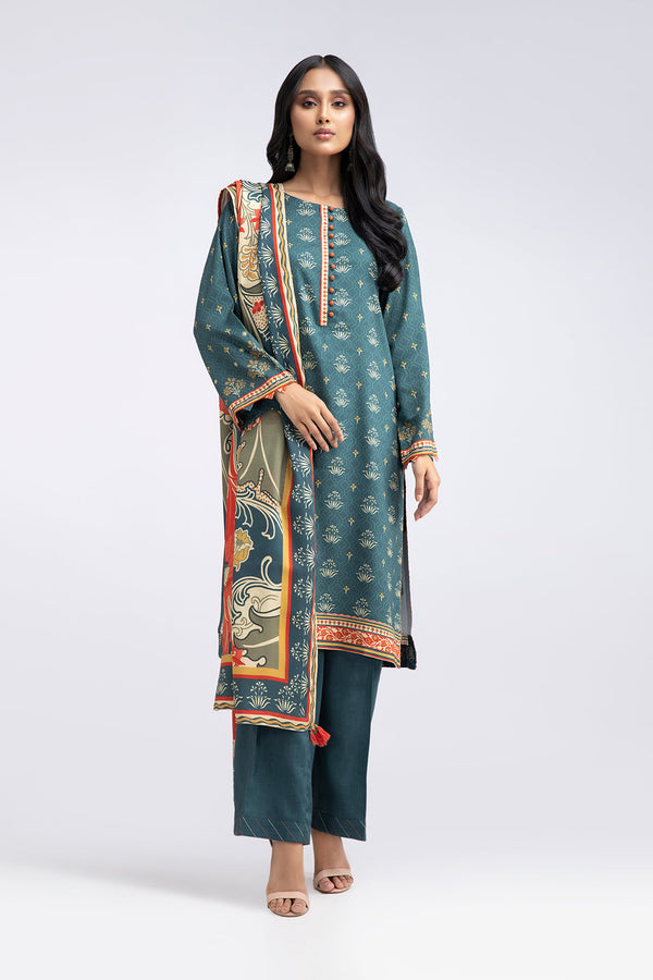 Unstitched | Linen | Green |3pc