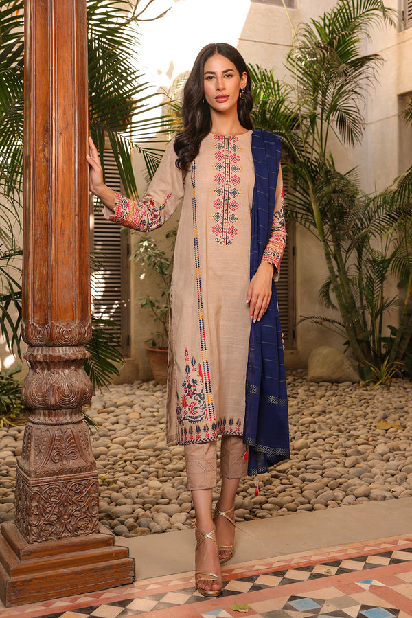 Light Brown | Unstitched 3pc| Slub Lawn