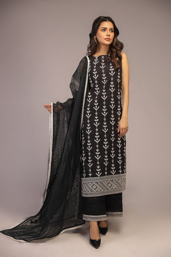 Unstitched Black Suit - 3 piece unstitched for women