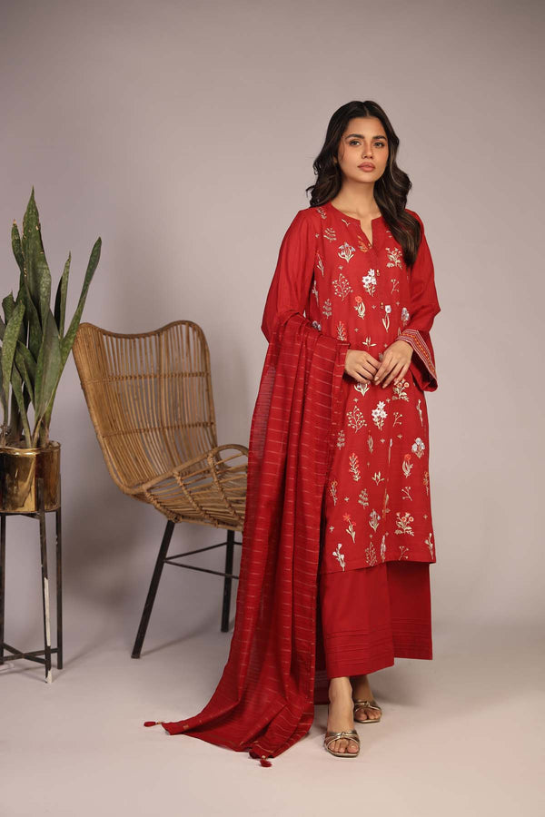 Embroidered Slub Lawn 3 Piece