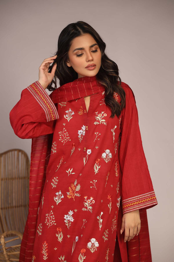 Embroidered Slub Lawn 3 Piece