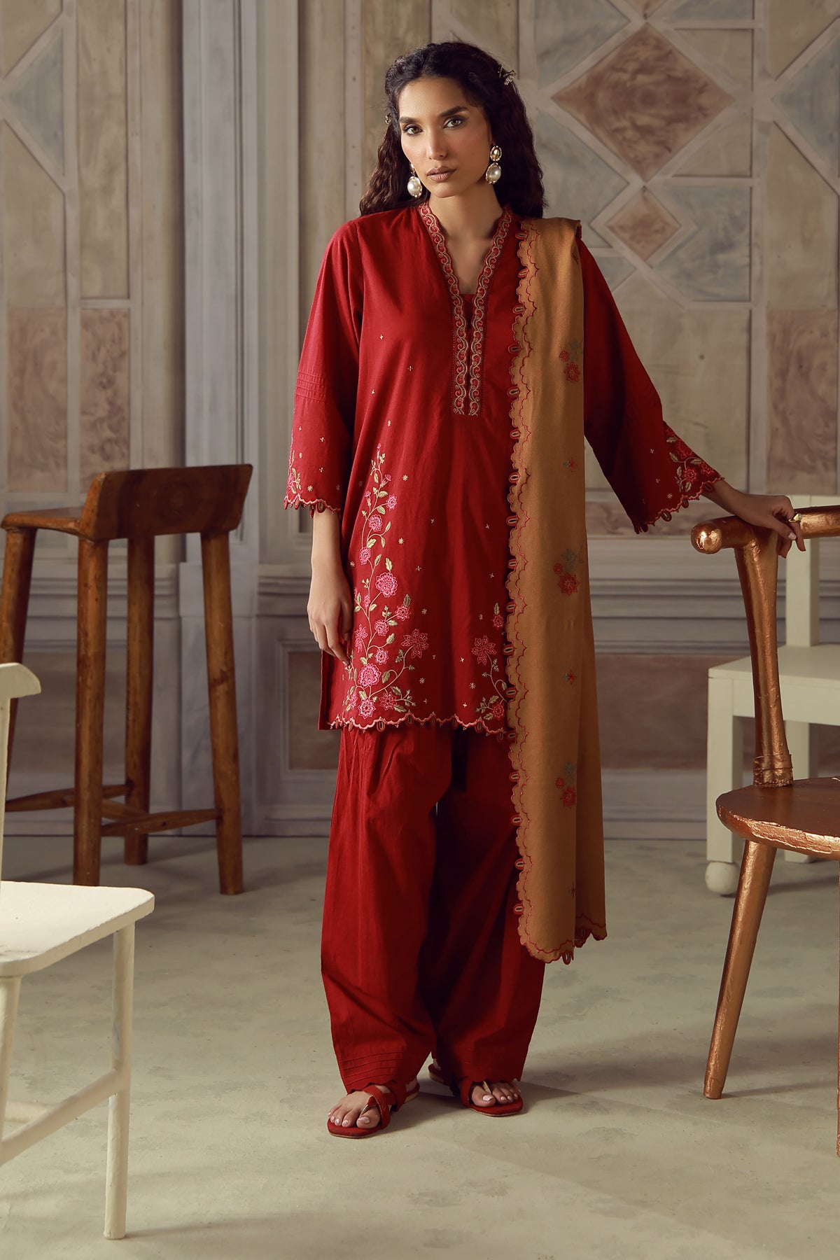 Grace Coloring Crimson Grace – 3 Piece Cross Hatch Unstitched | Sahar