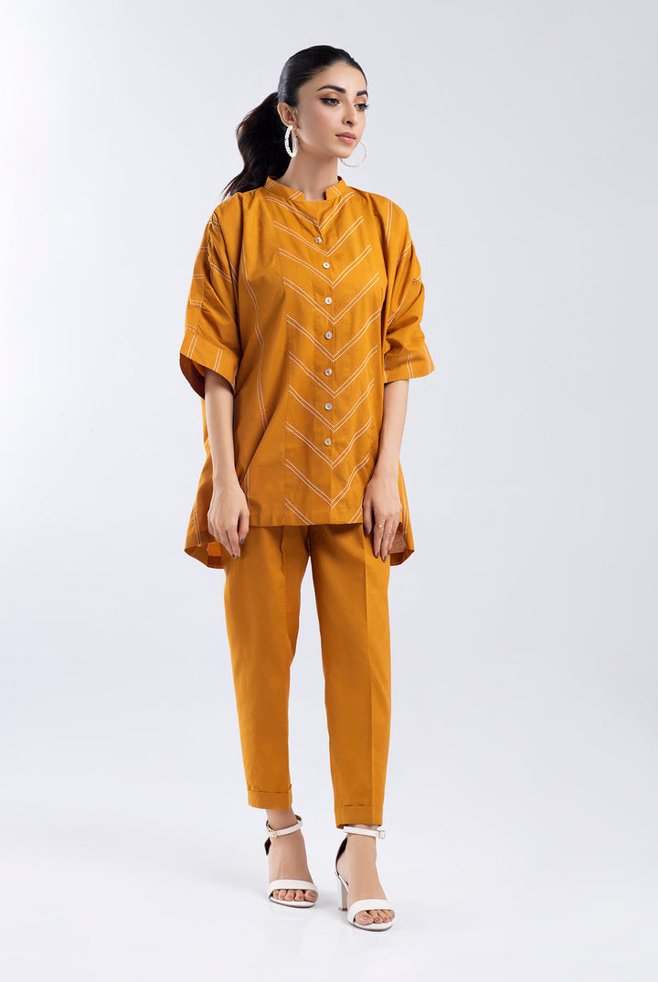 Chrome Yellow | Chic Loose Front-Open Shirt | Printed Solids
