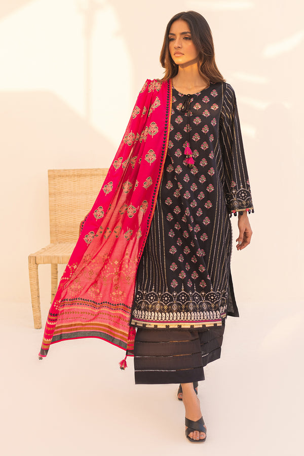 Black | Printed Lawn | Unstitched 3pcs