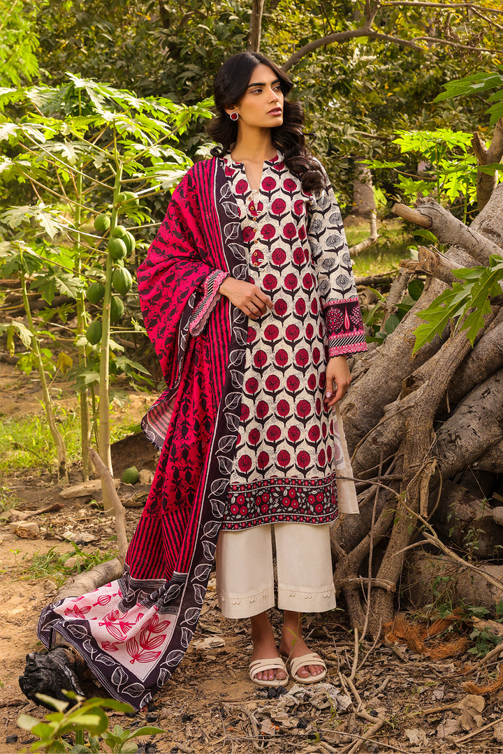3pcs | Cranberry | Printed | Unstitched
